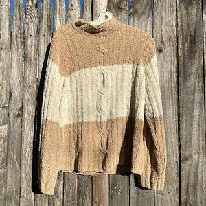 Soft & Cozy Chenille Sweater - Mock Neck in Sand/Cream